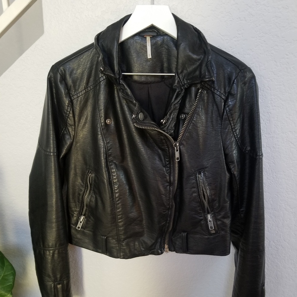 Free People Faux Leather Bomber Jacket